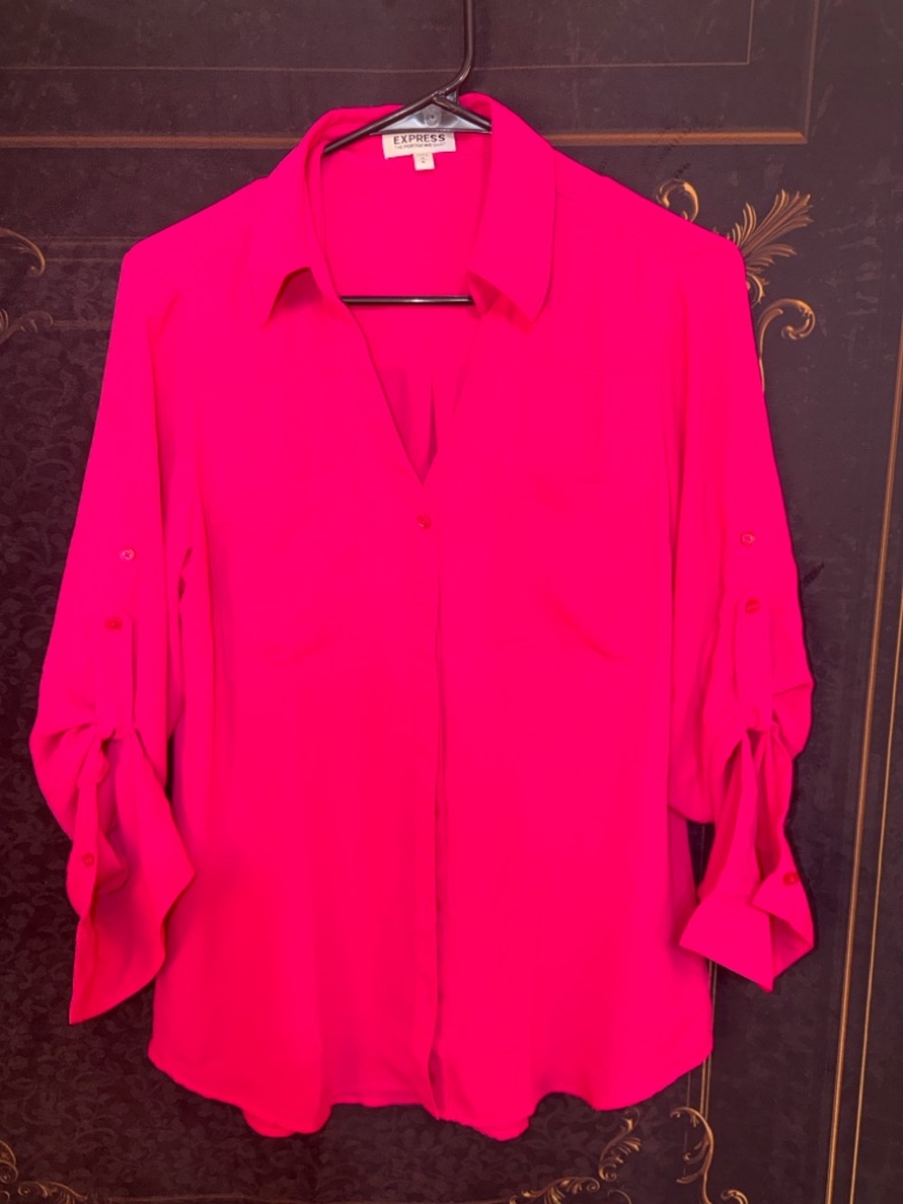 Express Women's Hot Pink Portofino Button-Down Blouse Top Size Medium